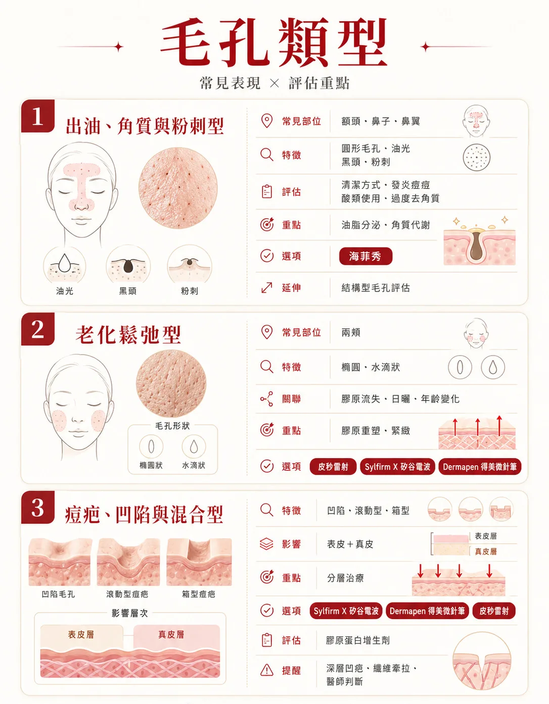 毛孔類型、特徵、改善方式圖解