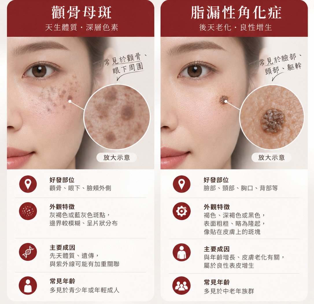 曬斑、雀斑、肝斑怎麼分?膚色不均成因與療程評估 3 曬斑與肝斑的臉部特徵比較